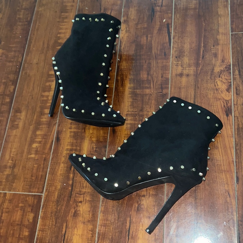Black studded heel boots